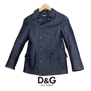 Dolce and Gabbana Indigo Denim Jean Double Breasted Boy’s Size 9 10 Jacket-Coat